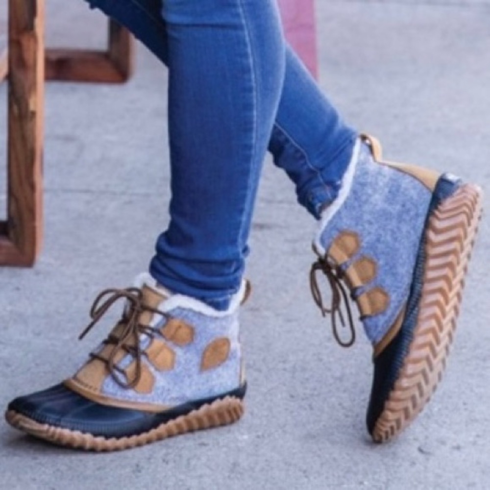 Sorel Out N About Plus Gray Wool Waterproof Duck Rain Snow Ankle Boot
